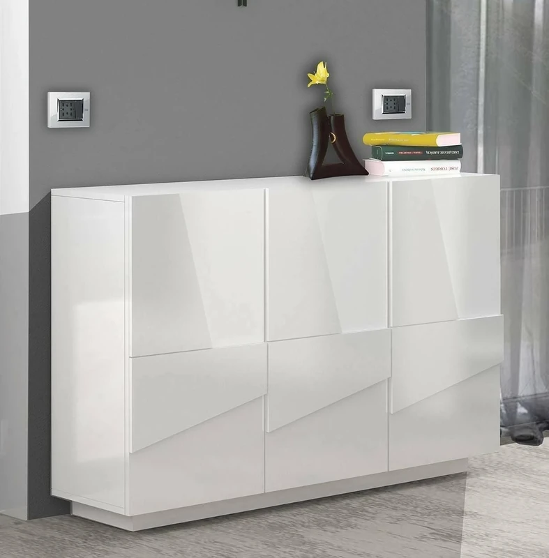 Dmora - Entrance Furniture Elia, Modern multifunction entrance, Multipurpose cabinet for atrium, 100% Made in Italy, cm 121x38h86, Glossy white