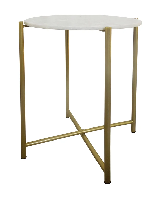 ASPECT Naomi White Marble Side/End/Lamp Table,Gold Metal Base