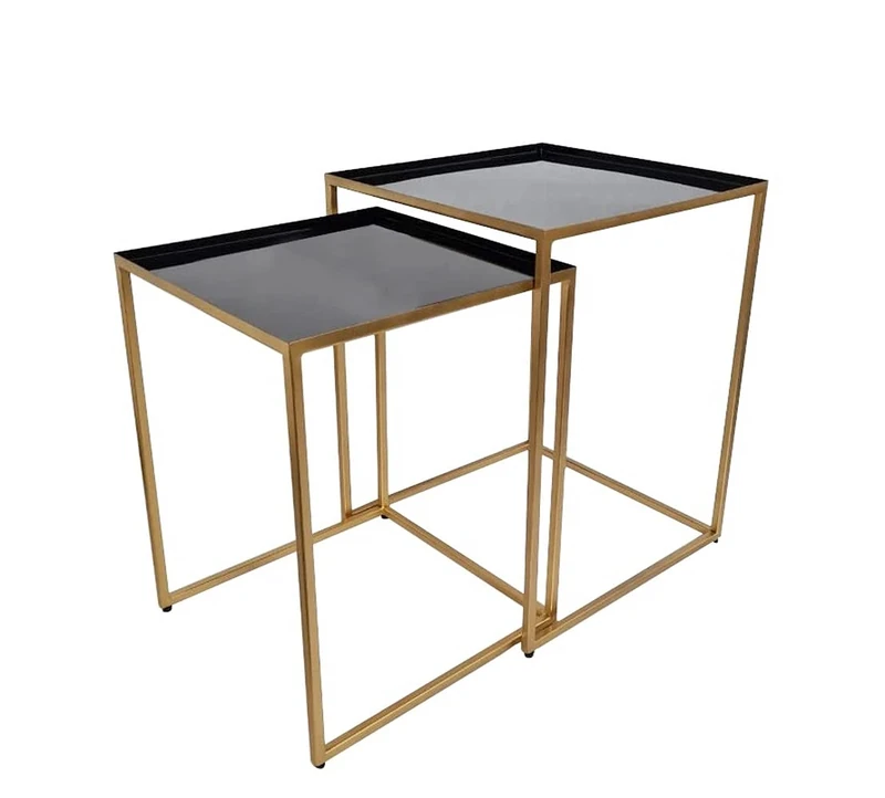 ASPECT Myla 2 Nesting Table, Metal, Black/Gold, 40.5x40.5x52(H)/ 36x36x47(H) cm