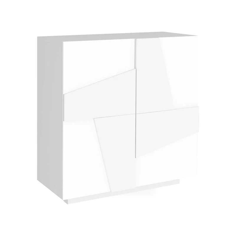 Dmora - Shoe Rack Joel, Multipurpose cabinet with 2 doors, Entrance shoe rack, 100% Made in Italy, cm 81x38h86, Glossy white with detail