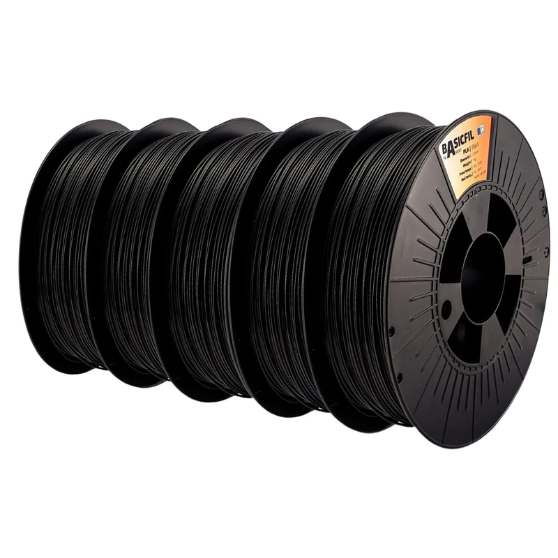 BASICFIL PLA (3D Printing Filament) - COMBIPACK - 1.75mm, 5 x 1kg, Black