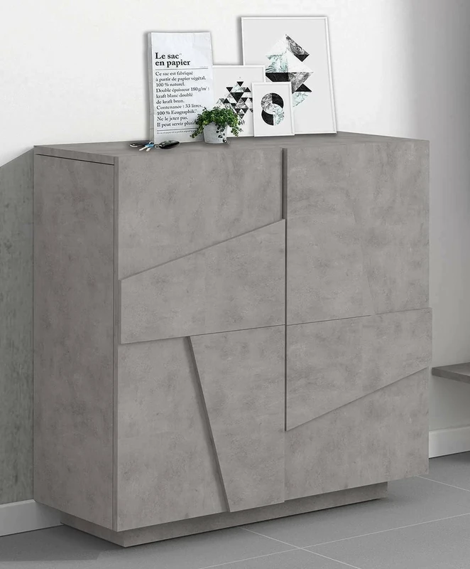 Dmora - Shoe Rack Joel, Multipurpose cabinet with 2 doors, Entrance shoe rack, 100% Made in Italy, cm 81x38h86, Cement with detail