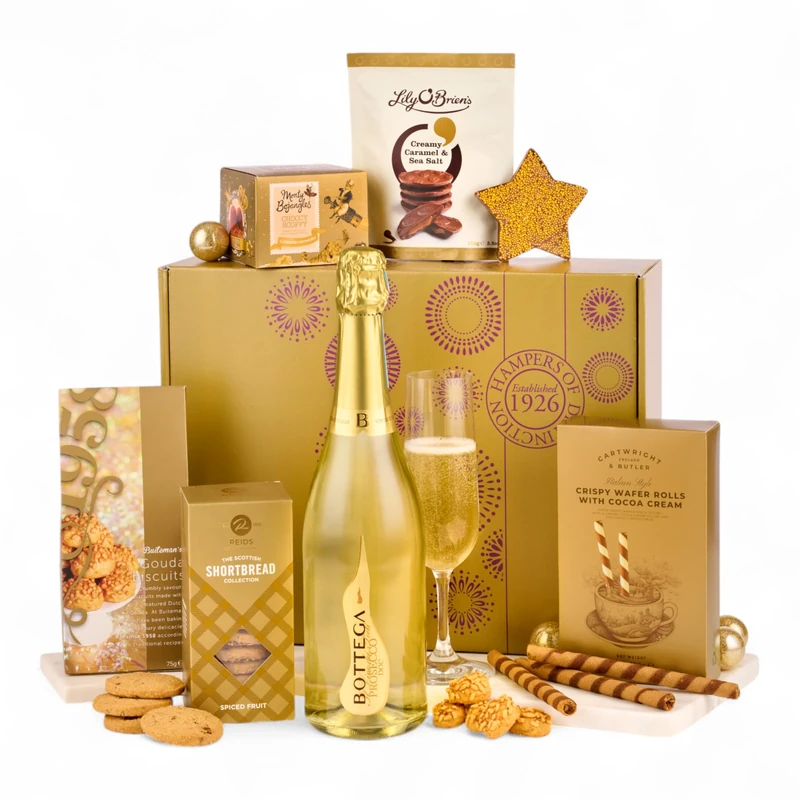 Thornton & France Elegance Sparkling Luxury Christmas Hamper With Prosecco & Chocolates | Sweet & Savoury Treats To Share | Prosecco Christmas Hamper Gift box | 7 Delicious Items