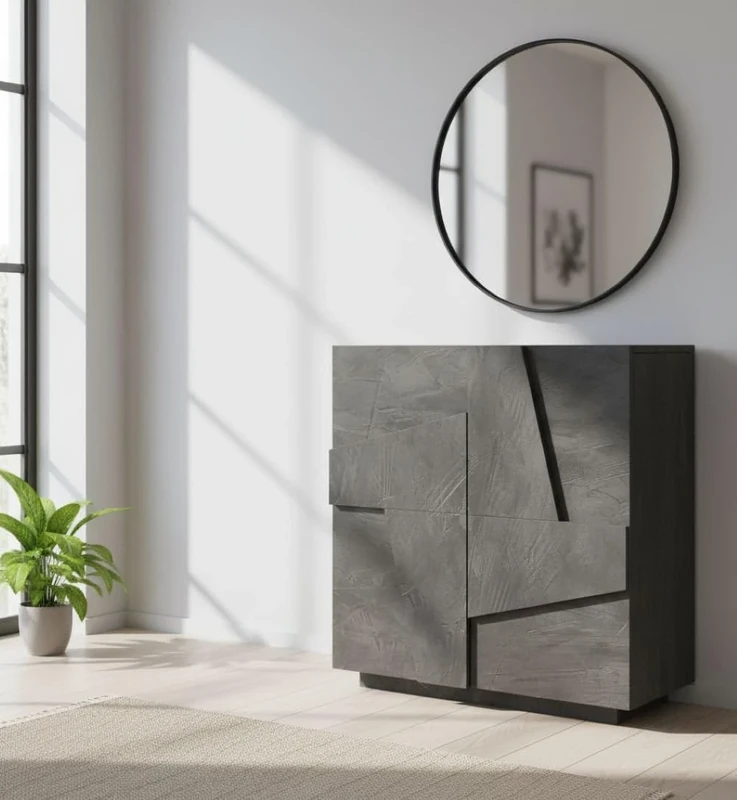 Dmora - Shoe Rack Joel, Multipurpose cabinet with 2 doors, Entrance shoe rack, 100% Made in Italy, cm 81x38h86, Ash Gray with detail