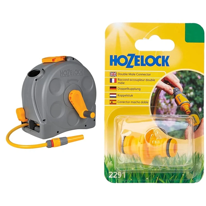 Hozelock 2415 0000 Compact 2in1 Reel with 25m Hose & Double Male Connector
