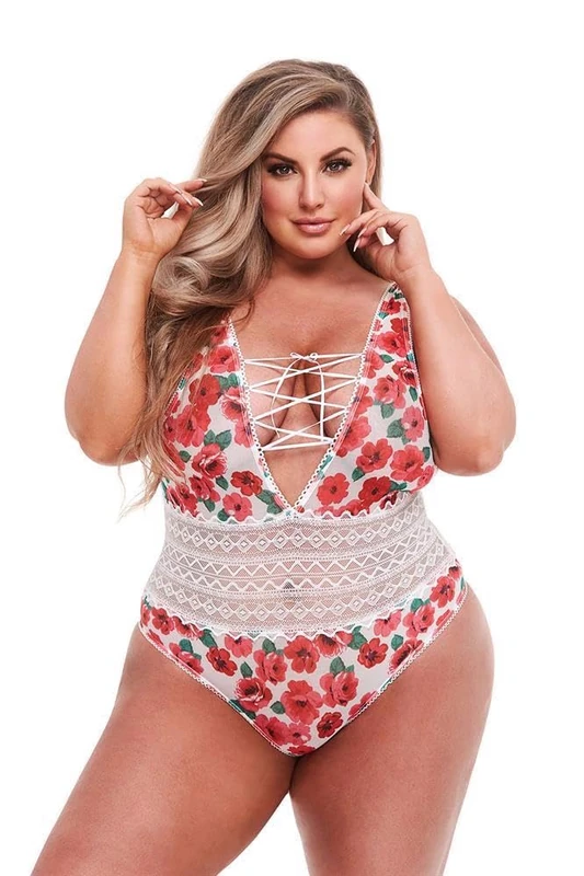 FROHLE Baci Lingerie Sets-E32348 White Floral Satin Teddy