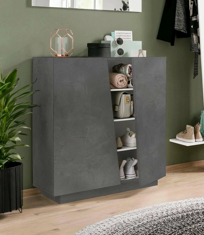 Dmora - Shoe Rack Joel, Multipurpose cabinet with 2 doors, Entrance shoe rack, 100% Made in Italy, cm 80x38h86, Slate