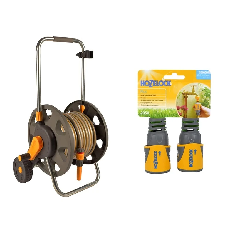 Hozelock 2434 0000 60m Hose Cart with 30m Hose & Connector PLUS Twin Pack