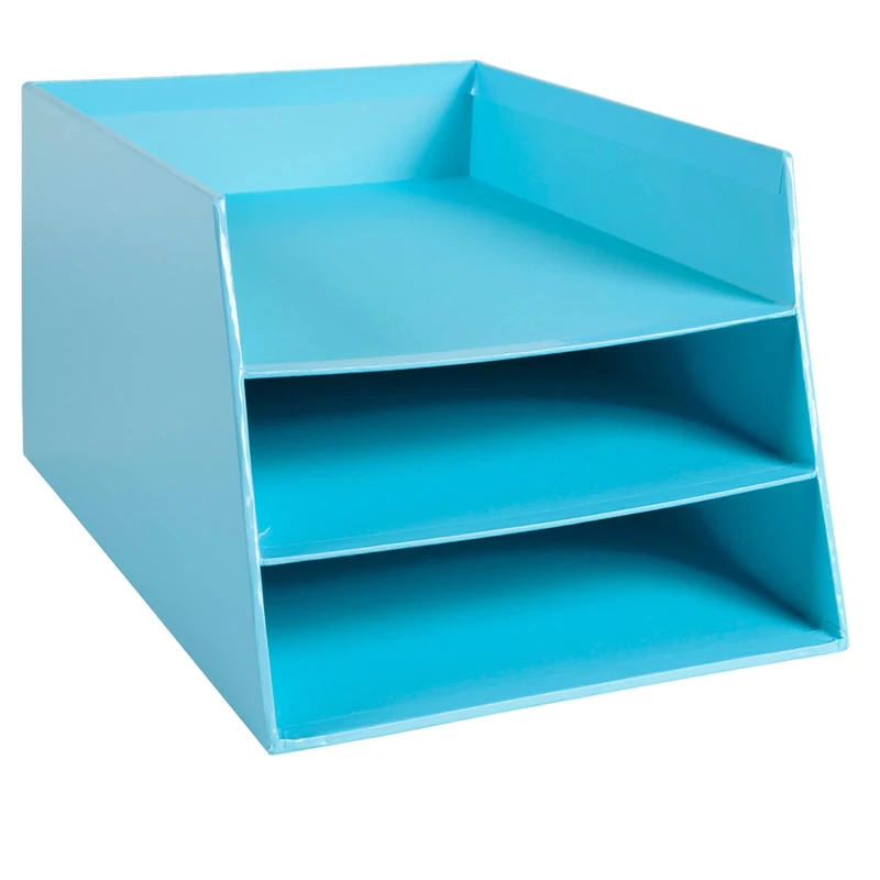 Exacompta - Ref. 13462D - 1 3-level letter tray for A4+ format documents (up to 24x32cm) in Aquarel cardboard - Dimensions 350x290x190 mm - Pastel blue colour