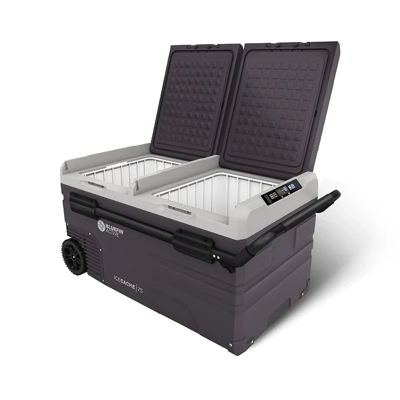Bluefin Active Ice Cache 75L | Travel Fridge | Advanced Cooling & Freezing Technology | Energy Efficient Charging | Dual Storage Compartments | Smartphone App Control | LCD | AC & DC, Brown, One Size