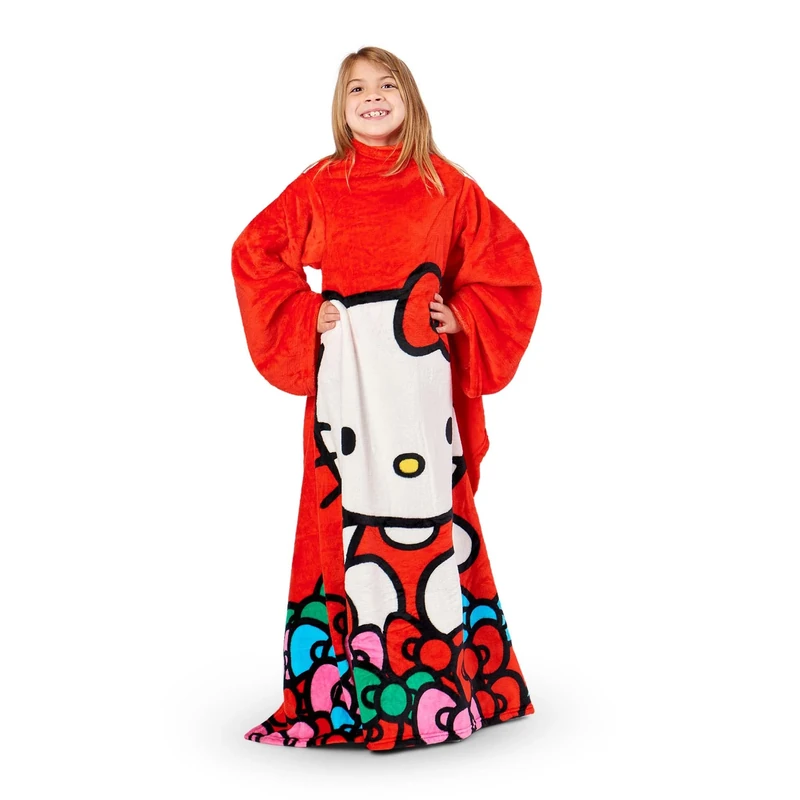 Northwest Youth Silk Touch Comfy Throw Blanket with Sleeves, x, 48" Wearable, Hello Kitty Smitten, 48 Inches