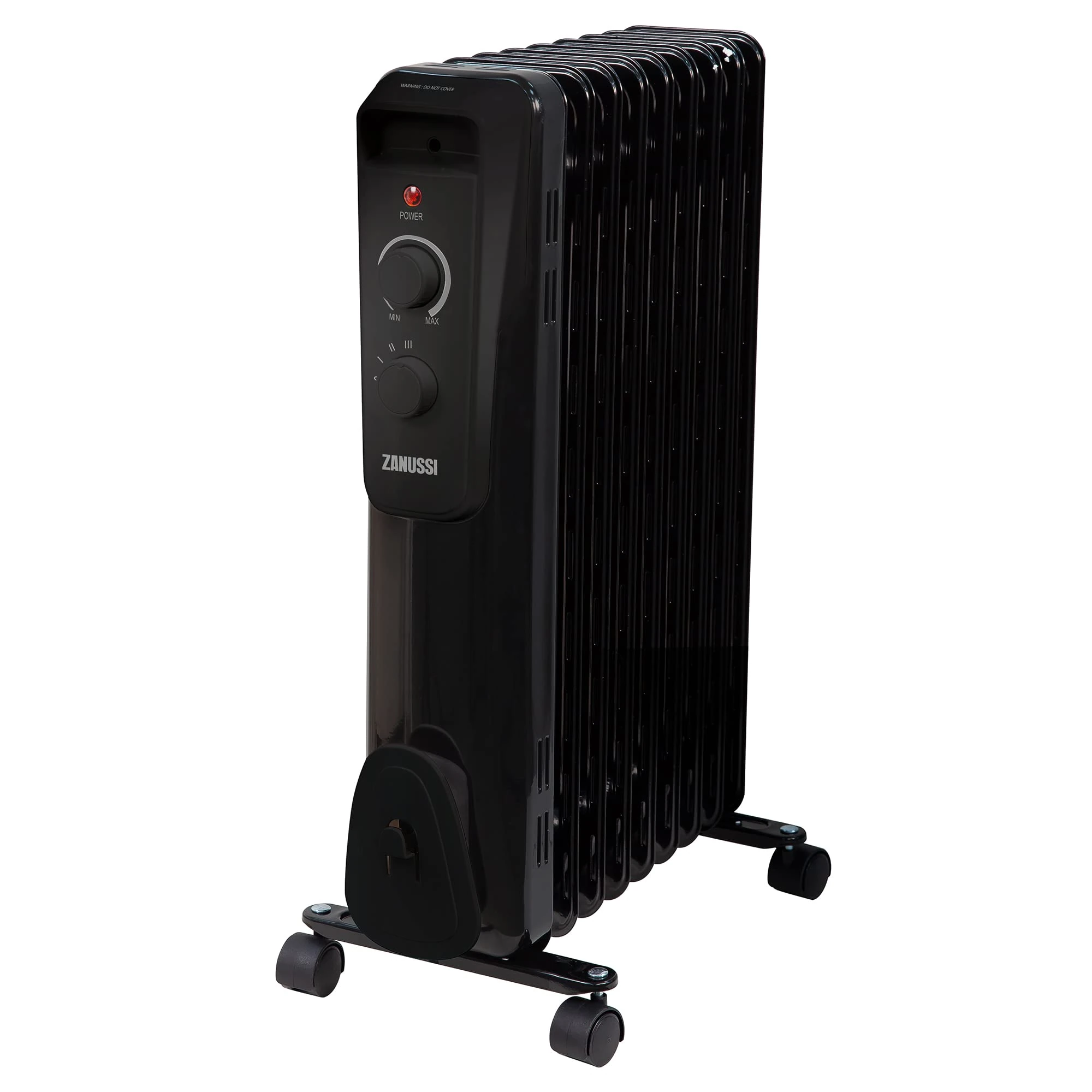 Zanussi 2000W/2KW Oil Filled Radiator, 9 Fin Portable Electric Heater - Black, Adjustable Thermostat with 3 Heat Settings, Safety Cut-off, 20 m sq Room Size, ZOFR5004B, 2 Year Guarantee