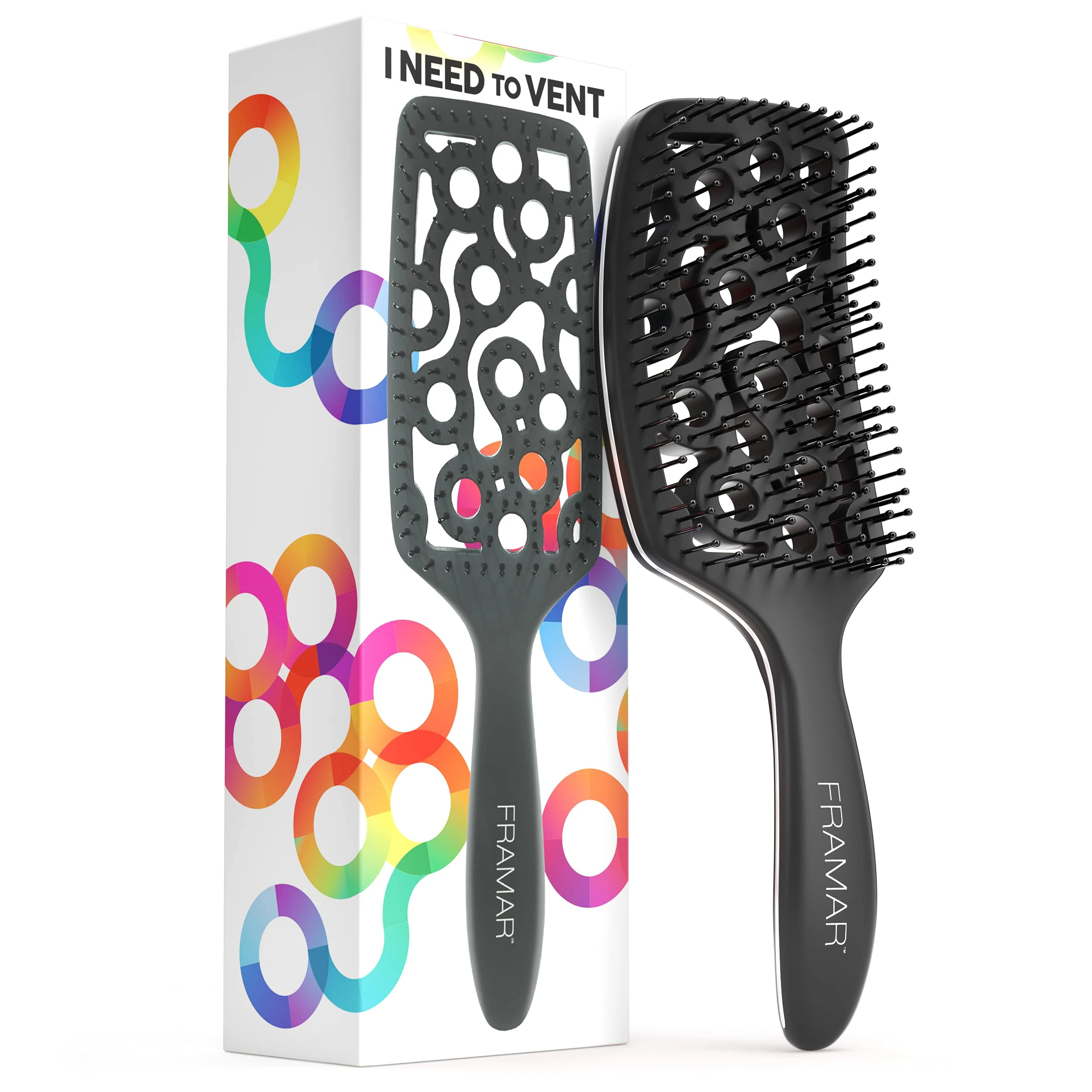 Framar Professional Vented Hair Brush – Vent Brush for Curly Hair, Detangle Hair Brush Women, Curly Hair Brush Detangler, Hairbrushes for Women, Wet Hair Brush Detangler, Detangling Hair Brush Black