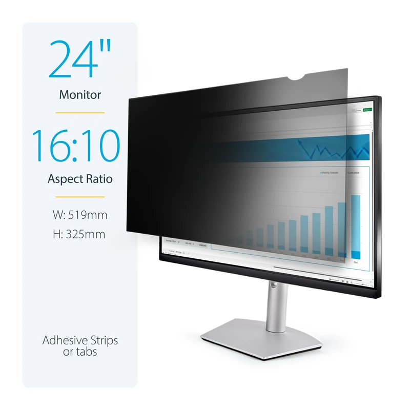 StarTech.com Monitor Privacy Screen for 24" Display - Computer Screen Security Filter - Blue Light Reducing Screen Protector Film - 16:10 Widescreen - Matte/Glossy - +/-30 Degree (PRIVACY-SCREEN-24MB) - Image 1