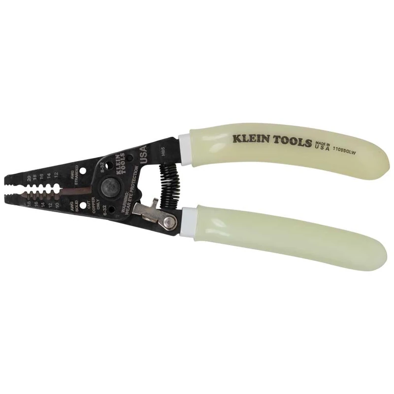 KLEIN TOOLS Wire Stripper/Cutter, Klein-Kurve Stripper/Cutter, 10-18 AWG Solid, 12-20 AWG Stranded Wire, Glow in The Dark Grips 11055GLW, High-Visibility Handle