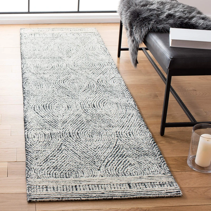 SAFAVIEH Contemporary Rug for Living Room, Dining Room, Bedroom - Abstract Collection, Short Pile, in Black and Ivory, 76 X 183 cm
