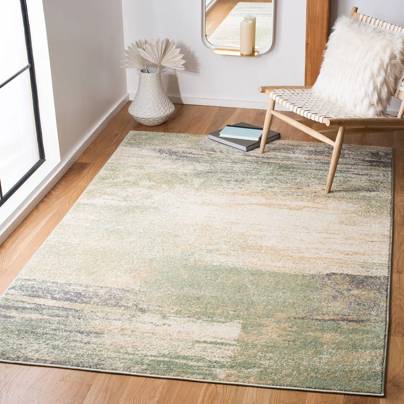 Safavieh Modern Rug for Living Room, Dining Room, Bedroom - Adirondack Collection, Short Pile, in Ivory and Sage, 122 x 183 cm
