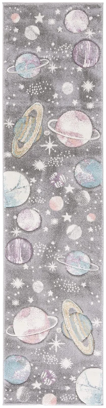 Safavieh Contemporary Rug for Living Room, Dining Room, Bedroom - Carousel Kids Collection, Short Pile, in Grey and Lavender, 62 X 240 cm