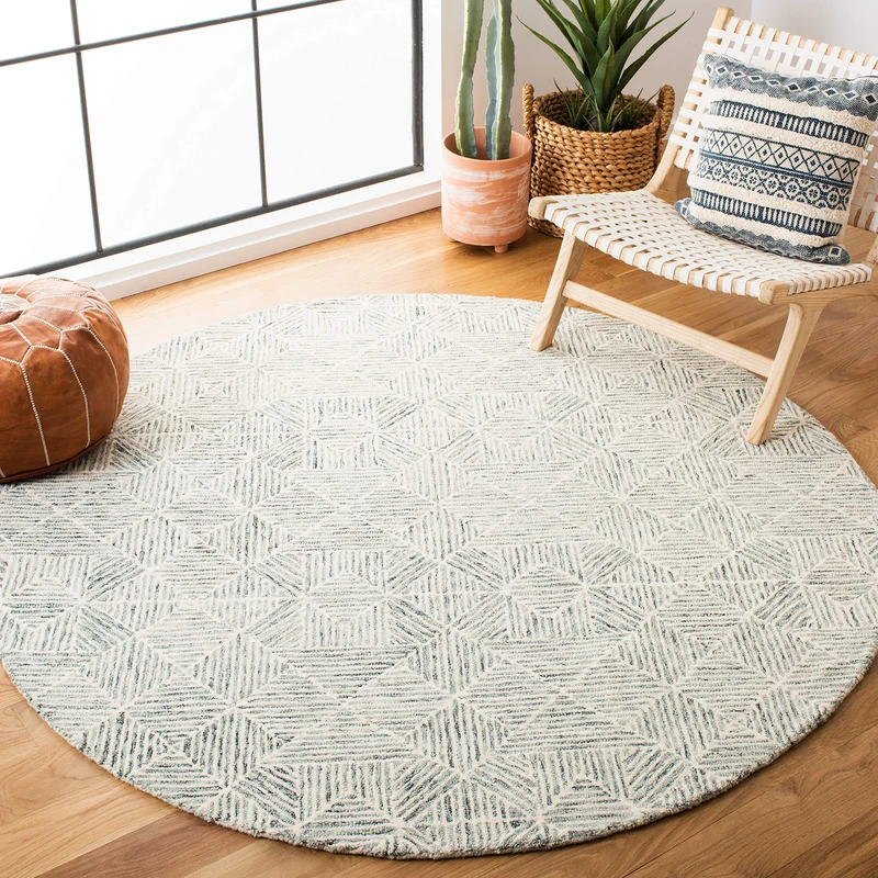 Safavieh Contemporary Rug for Living Room, Dining Room, Bedroom - Abstract Collection, Short Pile, in Ivory and Green, 122 X 122 cm - Image 1