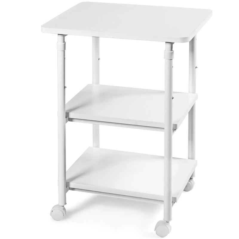 CASART 2/3 Tier Printer Stand, Fax Stand on Wheels, up to 45kg/50kg, Open Shelves Mobile Printer Cart for Home Office (49 x 40 x 67-77cm, White)