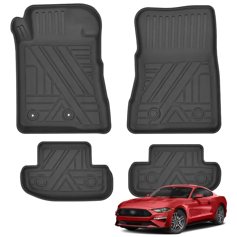 AOMSAZTO Car Floor Mats Liners for Ford Mustang 2015-2024, All Weather Car Floor Mats, 1st & 2nd Row Full Set Rubber Floor Liners, Anti Skid Car Mats, Black (Fit Convertible/Coupe/GT/EcoBoost Models)