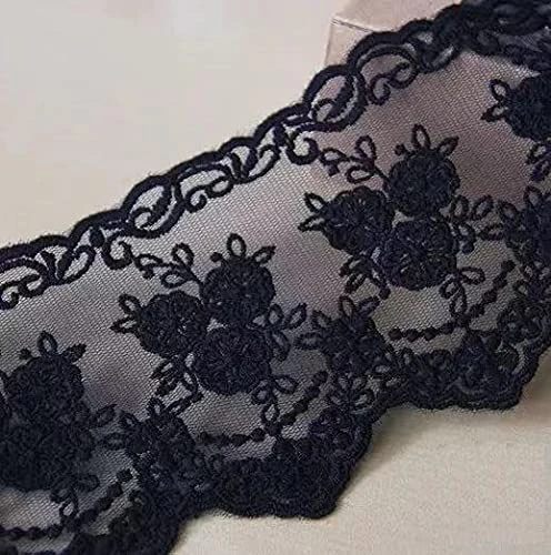 Lace Trim Ribbon, Delicate Crown Ribbon for Crafts Sewing and Bridal Wedding Dress Applique Decorations, 3.3inch Width 5 Yards/Lot (Black)