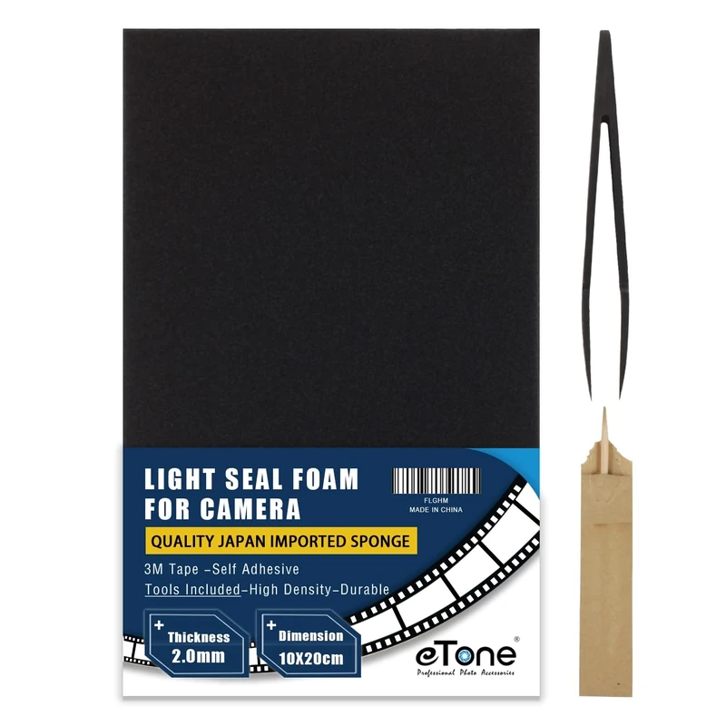 eTone Light Leak Proof Sponge High Density Foam Film Camera Replacement Light Seal Foam with Tongs for 120/135 Film Camera, 2MM