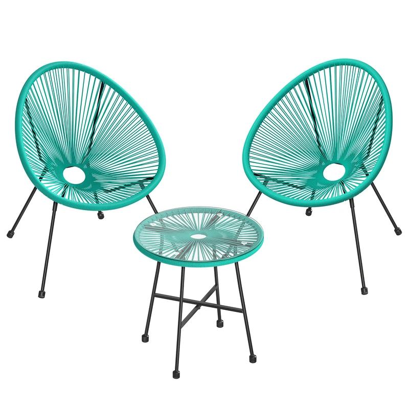 SONGMICS 3-Piece Garden Patio Furniture Set, Glass Top Table and 2 Chairs, GGF013C02