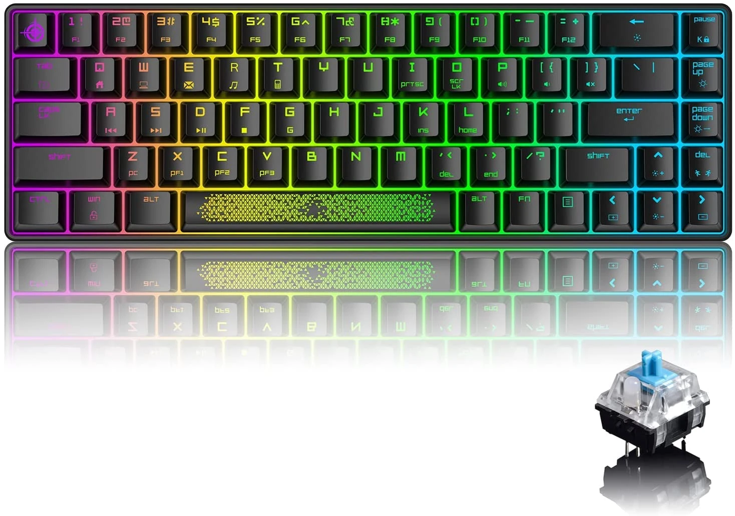 MAGIC-REFINER 60% Mini Mechanical Keyboard, MK14 Wired Gaming Keyboard with Chroma RGB Backlit,Clicky Blue Switch,NKRO 68Key No-Conflict,Ergonomic with Detachable USB-C Cable for Win/Mac/PC(Black)