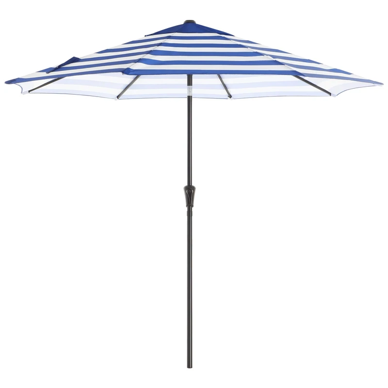 SONGMICS Garden Patio Parasol, 2.65 m Outdoor Table Parasol Umbrella, 8 Ribs, UPF 50+, Tilt and Crank, Base Not Included, for Deck, Garden, Pool, Beach, Blue and White Stripes GPU009Q01