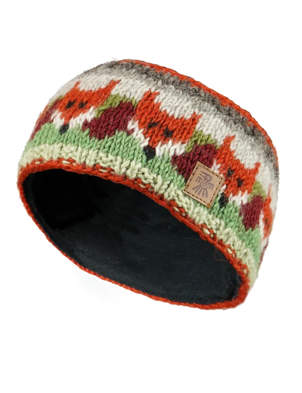 Pachamama Women Wool Ear Warmer Headband Fleece Lined Handknitted Fox Multicoloured One-Size Handmade Fair Trade - Image 1