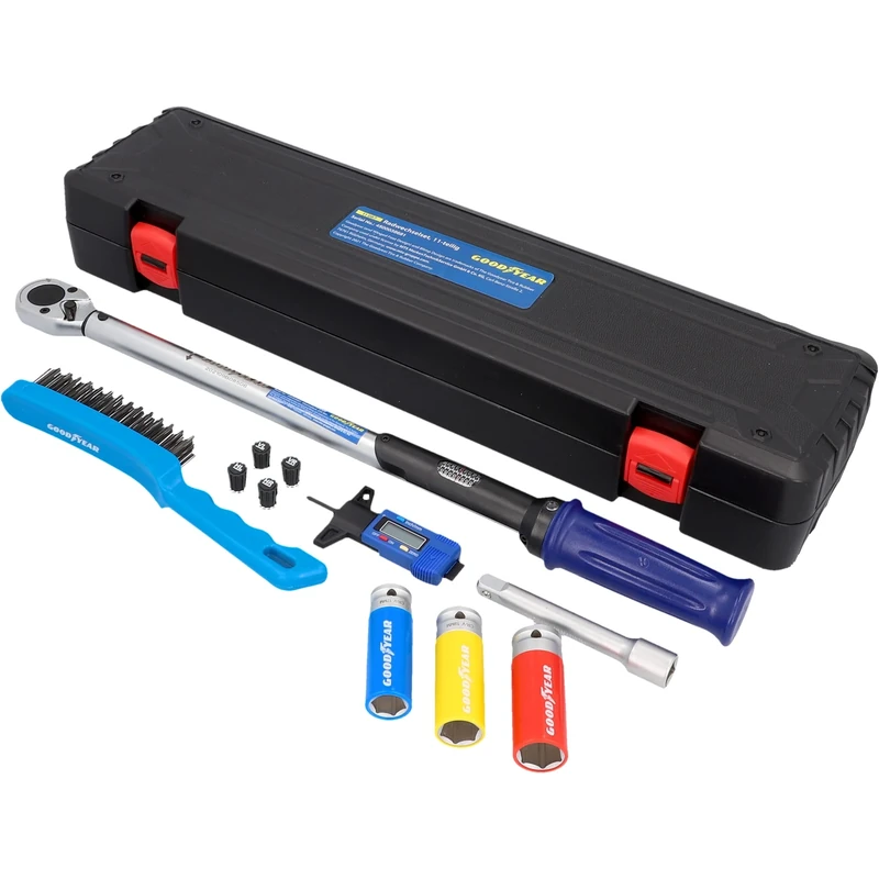 Goodyear 11-Piece Wheel Change Set, Torque Wrench + 3-Piece Socket Set + Extension + Various Accessories, Box, Black - Image 1