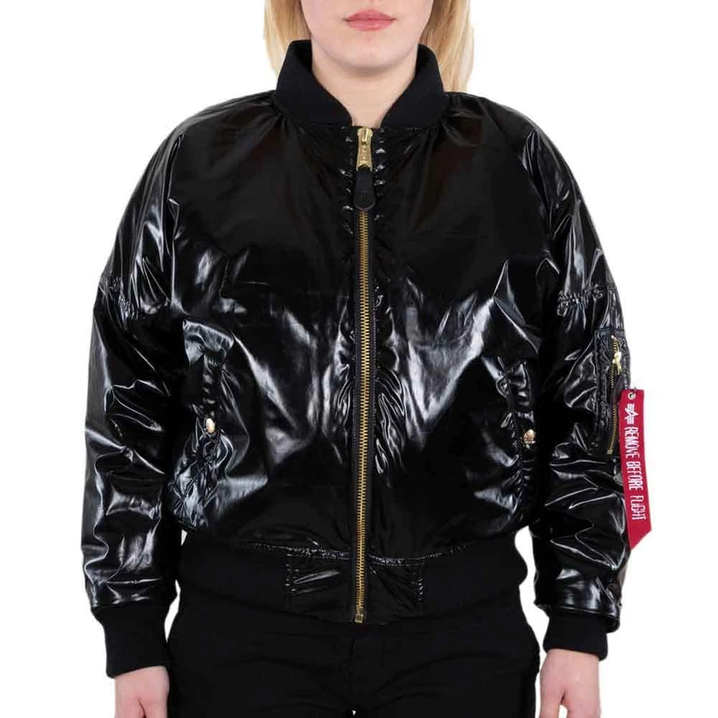 ALPHA INDUSTRIES Women's MA-1 OS Metallic Wmn Jacket, Black, L - Image 1