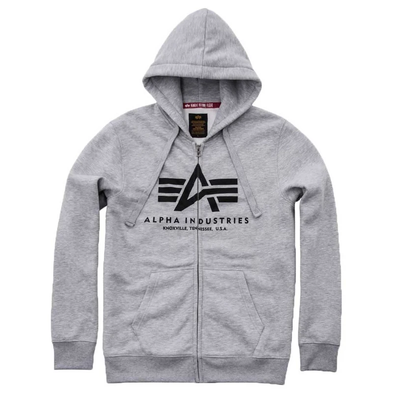 Alpha Industries Basic Zip Hoody Hooded Sweat for Men Grey Heather