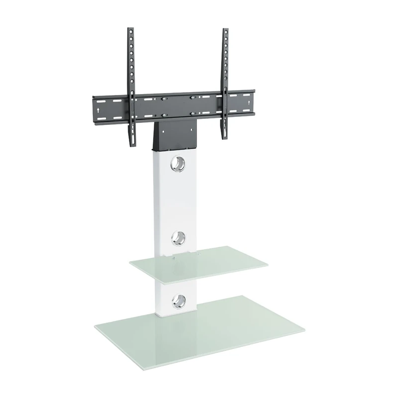 MAHARA Universal Column TV Stand - for 32 to 65 inch TVs-freestanding aqua white tall floor stand with glass shelves and cable management-Height adjustable and suitable for corners-Max Weight 40kg