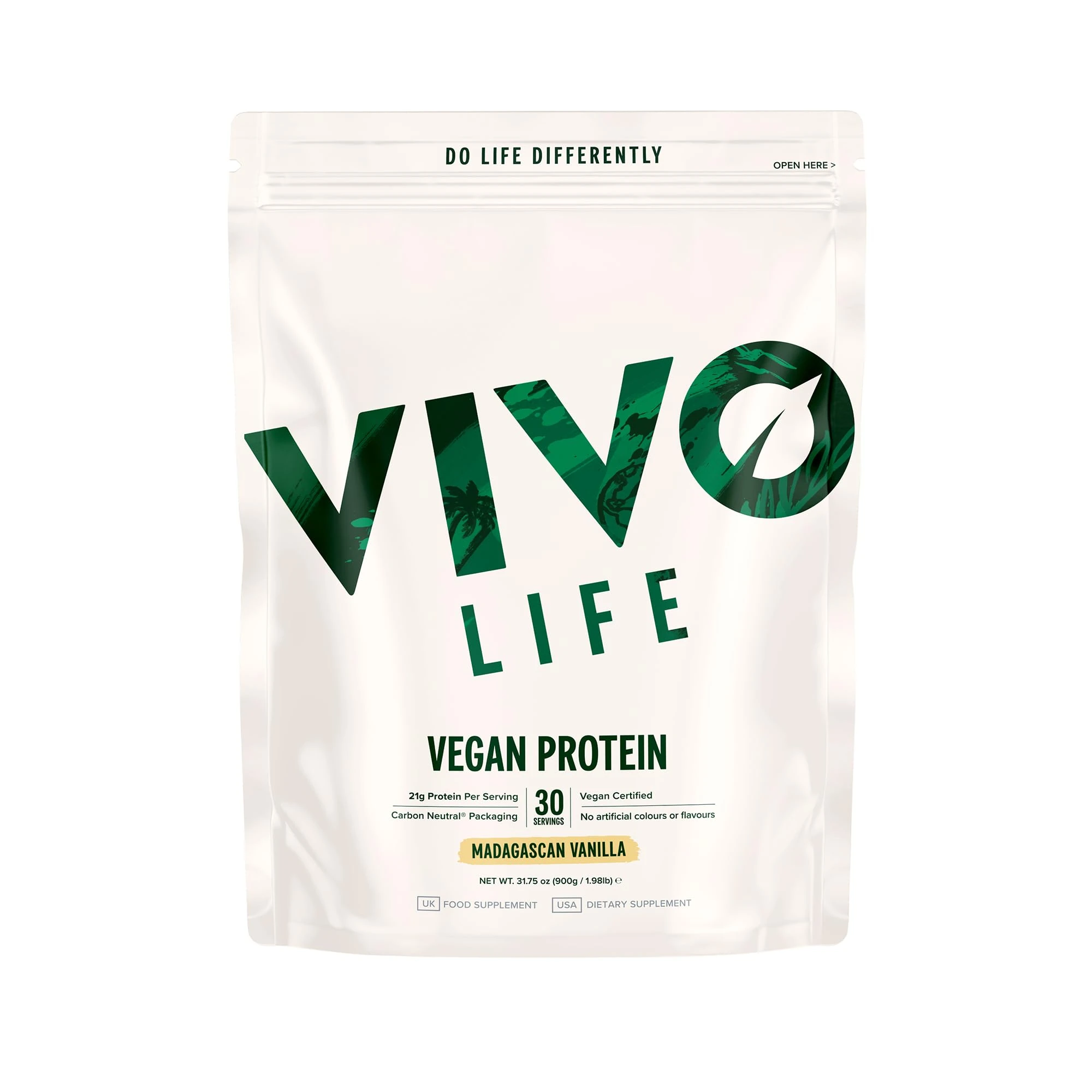 Vivo Life Vegan Protein Powder | 21g Plant Based Protein per Scoop (30 Servings) | Energy & Immunity - Iron & Zinc | Lactose Free & Easy to Digest | No Artificial Sweeteners (900g, Vanilla)