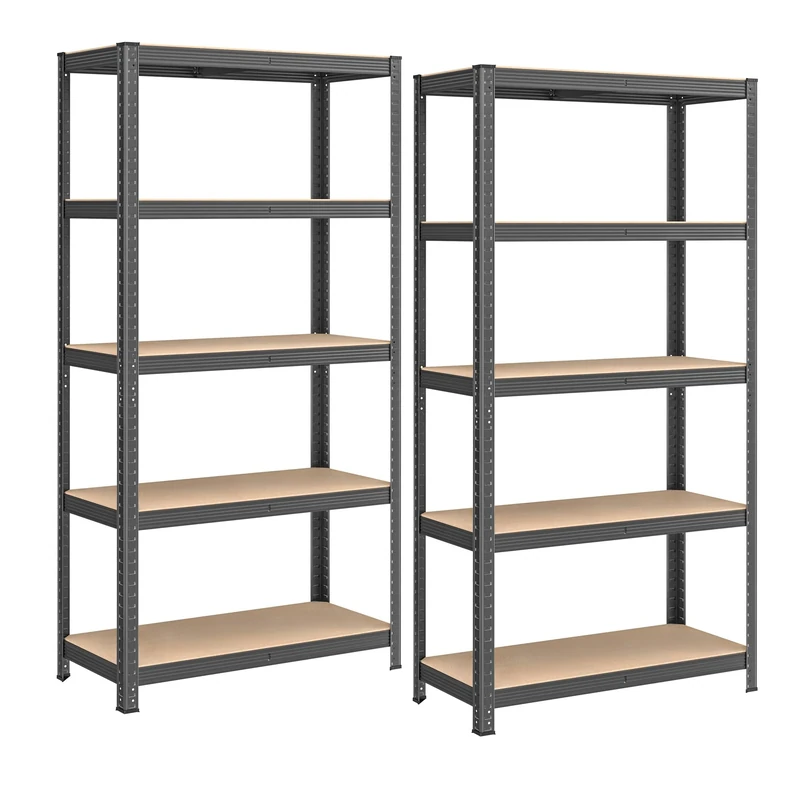Songmics GLR040G02 Set of 2 Heavy Duty Shelving Units, Steel Shelving Unit, 5 Shelves, Screwless for Garage, Warehouse, Utility Room, Load Capacity 875 kg, 40 x 90 x 180 cm, Dove Grey