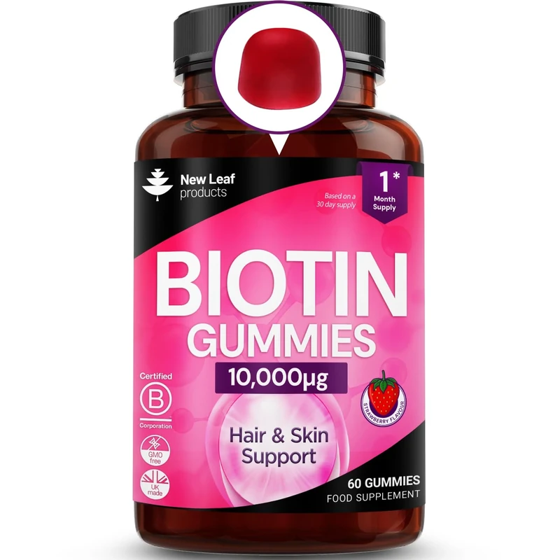 Beauty Hair Skin & Nails Gummies for Hair Growth & Skin Health Biotin 10,000µg- Vegan Chewable Beauty Vitamins Hair Vitamins for Women & Men - GMO Free, No Artificial Colours or Flavours, 60 Gummys