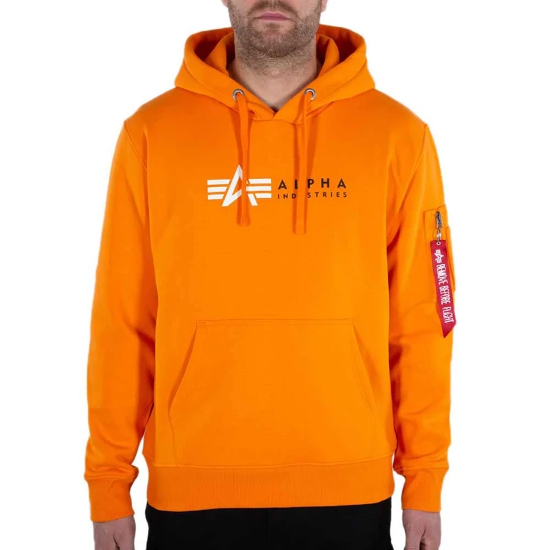 Alpha Industries Men's Label Hooded Sweat Sweatshirt, Alpha Orange, S