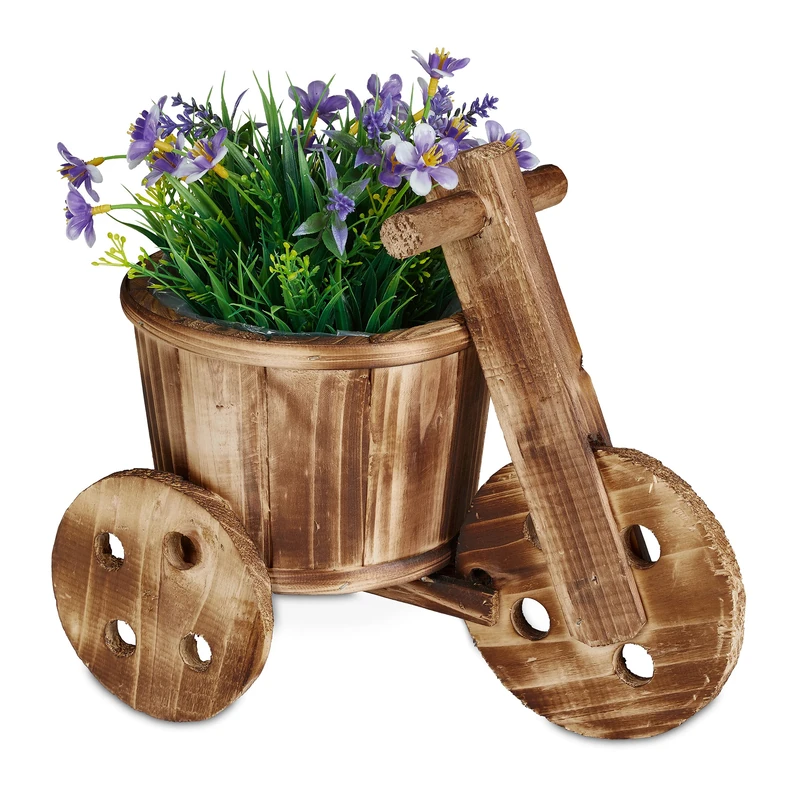 Relaxdays Flowerpot, in Shape of Bicycle, Decoration for Garden and Terrace, Fir Wood, HxWxD: 25 x 30 x 16.5 cm, Natural