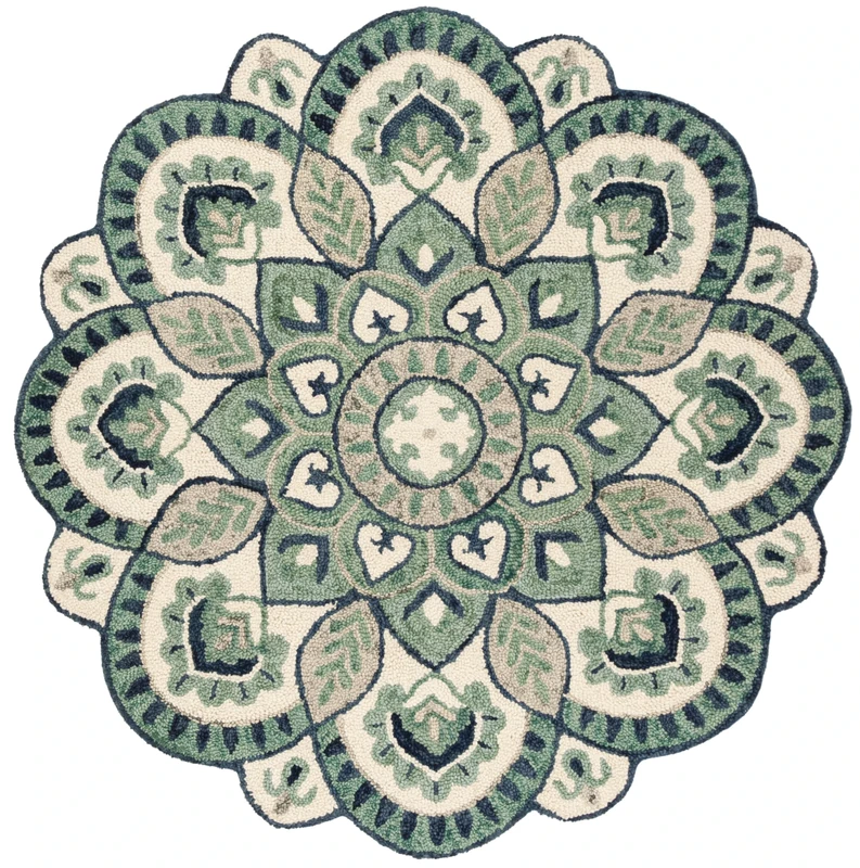 Safavieh Traditional Rug for Living Room, Dining Room, Bedroom - Novelty Collection, Short Pile, in Ivory and Blue, 200 x 200 cm