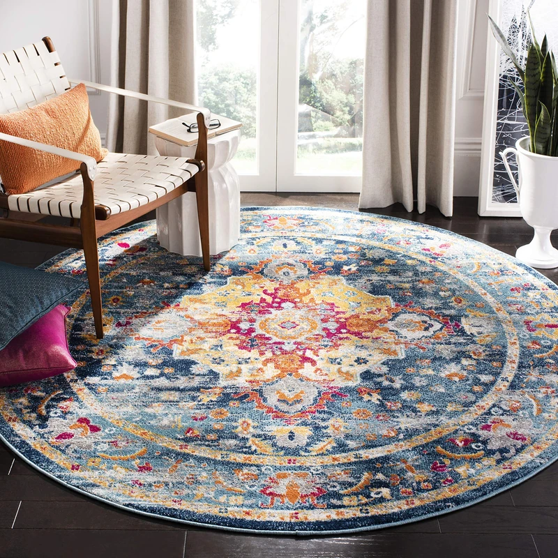 Safavieh Boho Rug for Living Room, Dining Room, Bedroom - Madison Collection, Short Pile, in Teal and Fuschia, 155 x 155 cm
