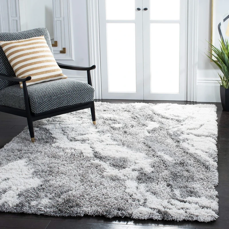 SAFAVIEH Shag Rug for Living Room, Dining Room, Bedroom - Horizon Shag Collection, Short Pile, in Grey and Ivory, 91 X 152 cm