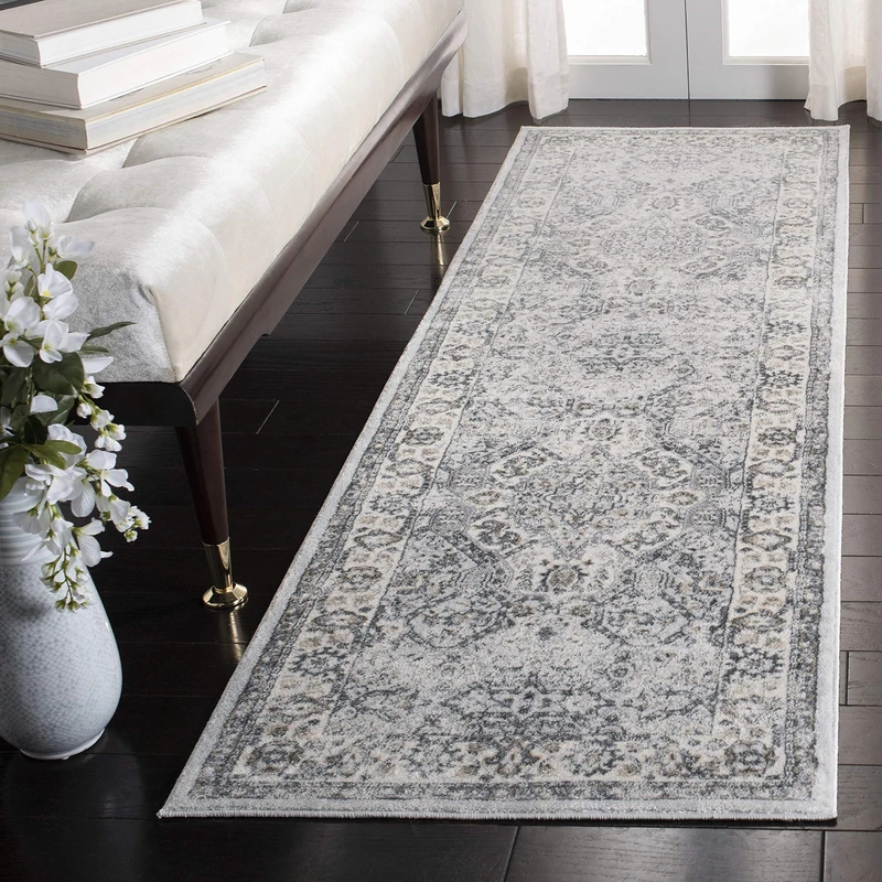 Safavieh Traditional Rug for Living Room, Dining Room, Bedroom - Isabella Collection, Short Pile, in Dark Grey and Cream, 66 X 244 cm