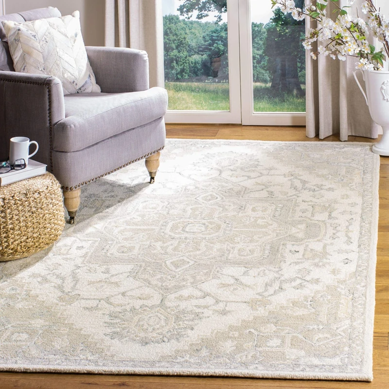 Safavieh Traditional Rug for Living Room, Dining Room, Bedroom - Micro-Loop Collection, Short Pile, in Ivory and Beige, 90 x 150 cm