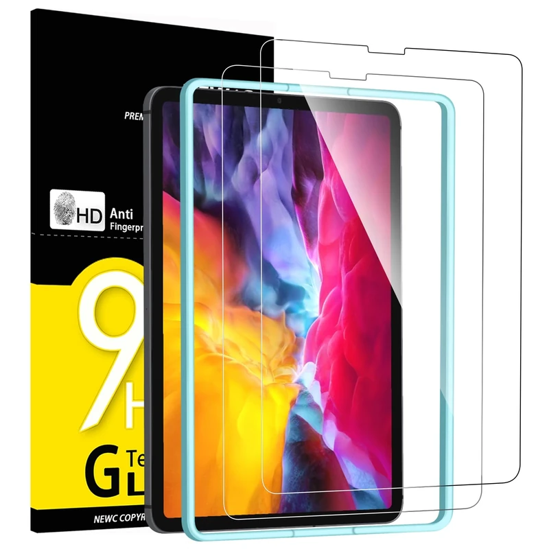 NEW'C 2 Pack Designed for iPad Air 5/4 10.9 Inch (2022/2020), iPad Pro 11 Inch (2022/2021/2020/2018) Screen Protector Tempered Glass, Ultra Resistant (Easy Installation Frame)