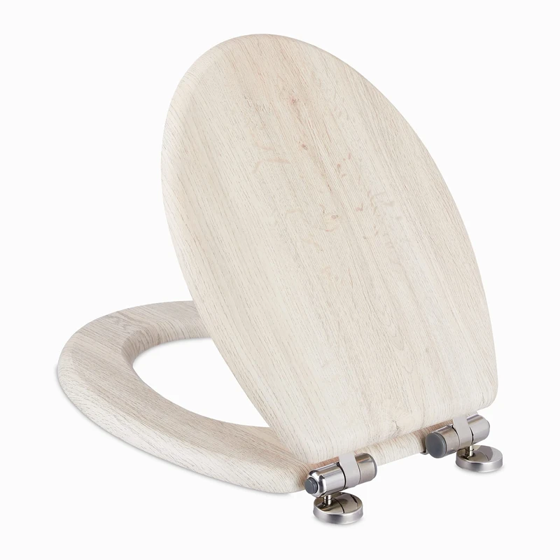 Relaxdays Toilet Seat with Soft-Close Mechanism W x D 37 x 43 cm Oval Removable MDF Stainless Steel Cream