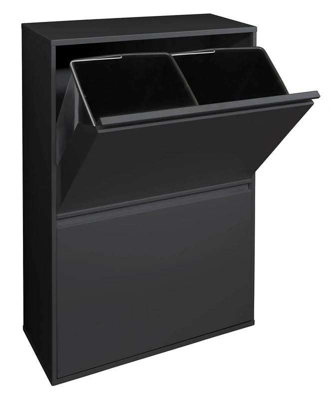 Arregui Basic CR606-B 4-Compartment Steel Trash and Recycling Bin | 4x17L (68L) | Kitchen Trash Bins | Recycling Bins for Home or Office | black