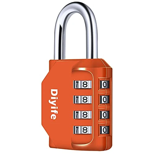 Combination Padlock, Diyife Heavy Duty 4 Digit Padlock Weatherproof Outdoor Locker Padlock for School Gym Locker, Shed, Fence, Hasp, Garage, Gate, Toolbox, Door (Orange)