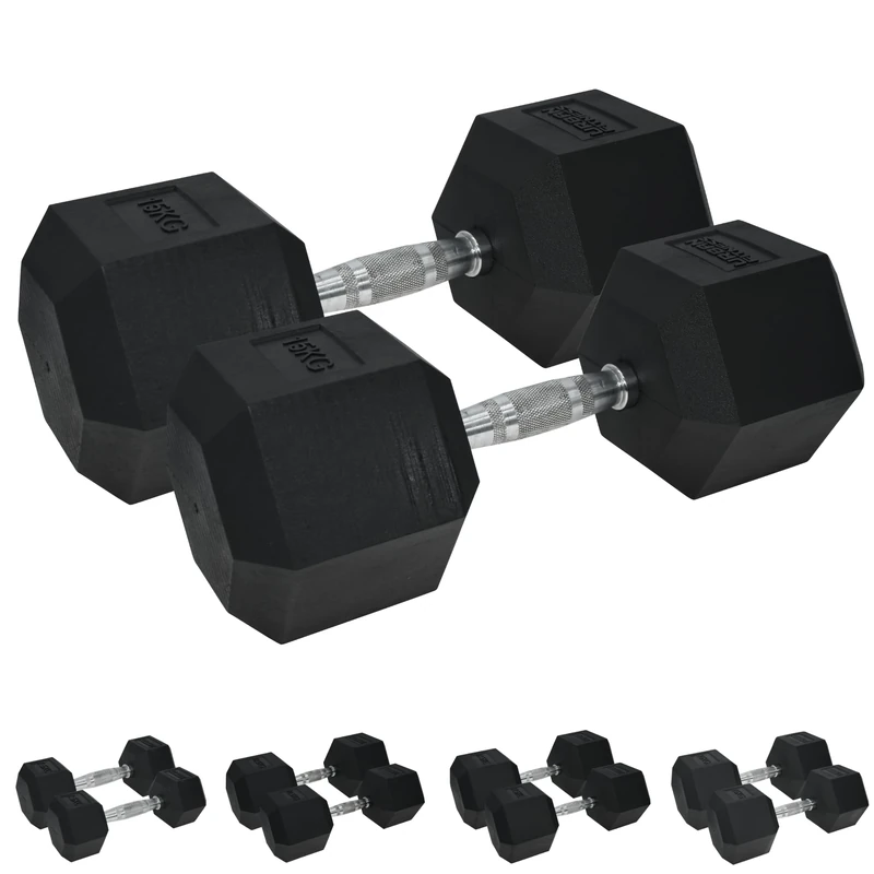 Urban Fitness PRO Hex Dumbbell - Rubber Coated (Pair), Black